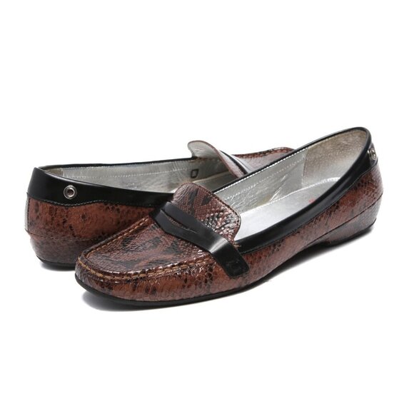 Marc Joseph Glossy Leather Loafers Snakeskin Print Flats Casual Shoes Reptile - Picture 2 of 13